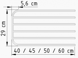 Sušák na koupelnový žebříkový radiátor - pětiramenný - rozměry
